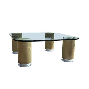 Modern Glass Coffee Table with Tan Legs